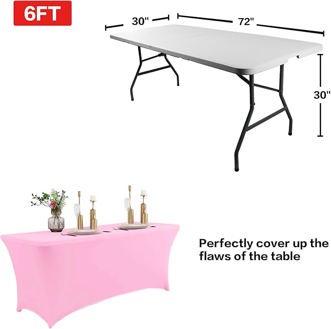 IVAPUPU 2 Pack 6FT Table Cloth for Rectangular Fitted Events Stretch Pink Table Covers Washable Spandex Love Valentine's Tablecloth Protector for Party, Wedding, Cocktail, Banquet, Festival