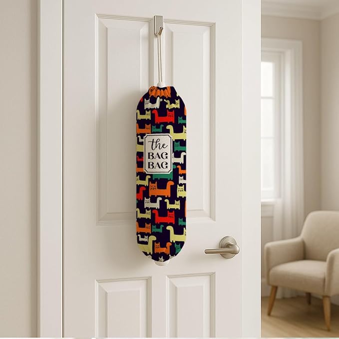 The Bag Bag Grocery Bags Holder, Colorful Cat Plastic Bags Holder, Plastic Sack Storage Container Dispenser, Stylish Reusable Trash Sack Storage Dispenser for Home Kitchen Decor
