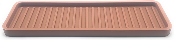 Happitasa Silicone Kitchen Sink Organizer Tray, Sponge Holder and Countertop Protector | Bathroom and Kitchen Soap Dish and Dispenser Tray (Mocha, 12"x4")