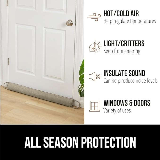 GORILLA GRIP Door Draft Stopper for Bottom of Doors, Sweep Weather Stripping Seal Noise, Cold Air Blocker, Soundproofing, Warmth Sealer, Easy Install Gap Filler, Home Essentials, 38 Inch, Beige