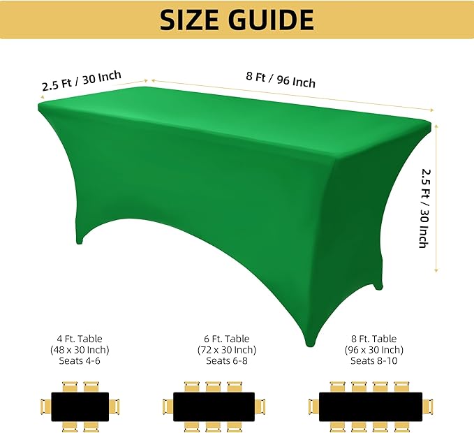 ZarzaaSik 2-Pack 8ft Spandex Table Covers for Rectangle Folding Tables - Washable Elastic Tablecloth - Ultimate Fitted Table Protector for Birthday Parties, Trade Shows, Banquet