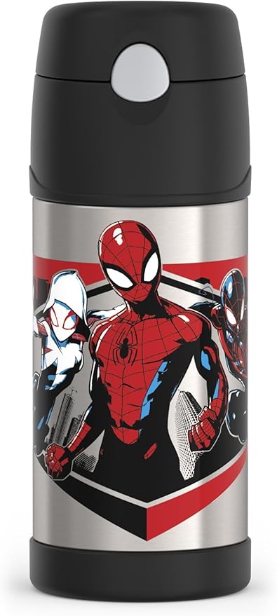 THERMOS FUNTAINER Water Bottle with Straw - 12 Ounce - Kids Stainless Steel Vacuum Insulated Water Bottle with Lid, Spiderman