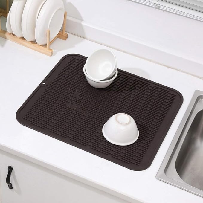 MicoYang Silicone Dish Drying Mat for Multiple Usage,Easy clean,Eco-friendly,Heat-resistant Silicone Mat for Kitchen Counter or Sink,Refrigerator or Drawer Liner Coffee XL 18 inches x 16 inches