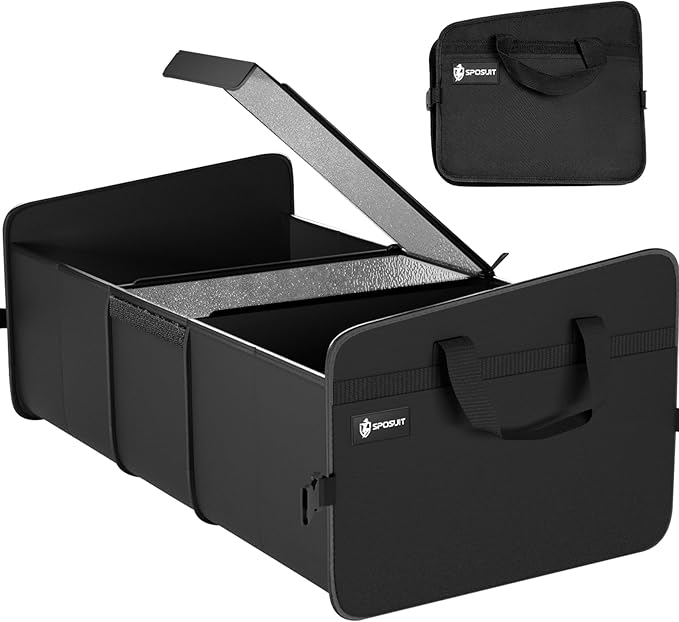 Sposuit Car Storage Trunk Organizer - Collapsible Trunk Organizer with Cooler for Grocery Cargo, Large Storage for Car, SUV, Sedan, Jeep