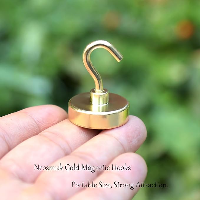 Neosmuk Magnetic Hooks, Heavy Duty 85lb+ Strong Magnet Hook for Cruise Cabins, Cruise Ship Essentials for Hanging, Metal Wall Refrigerator Hangers (Golden, 10 Pack)