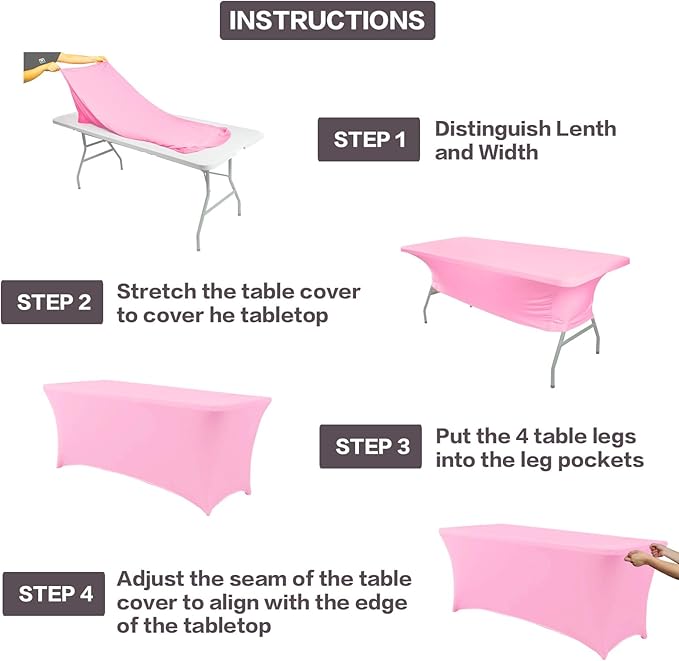 IVAPUPU 2 Pack 6FT Table Cloth for Rectangular Fitted Events Stretch Pink Table Covers Washable Spandex Love Valentine's Tablecloth Protector for Party, Wedding, Cocktail, Banquet, Festival