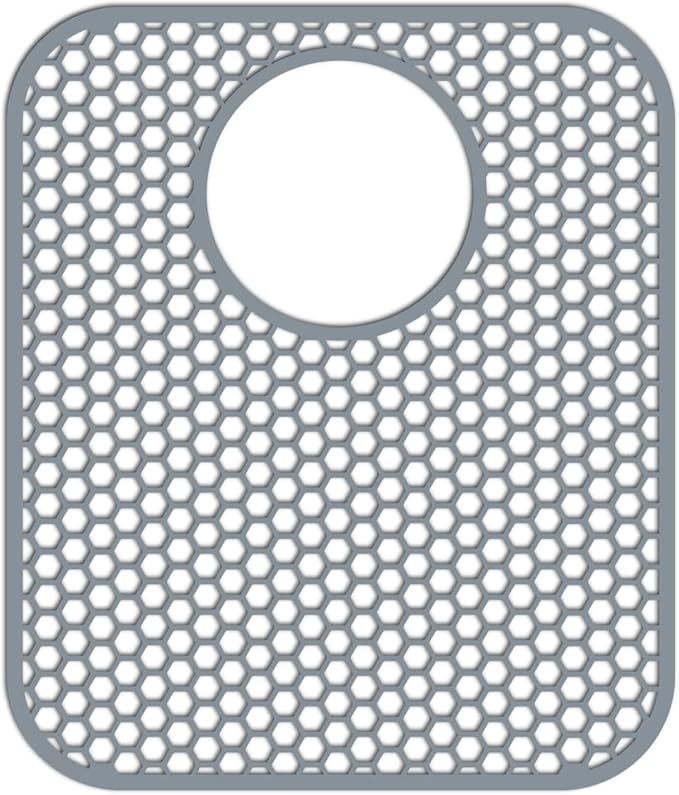 Silicone Kitchen Sink Protector Mat with Rear Drain - 13.58''x 11.6'' Kitchen Sink Accessory, Folding Non-Slip Heat Resistant Mat Grid for Bottom of Stainless Steel Porcelain (Rear Hole)