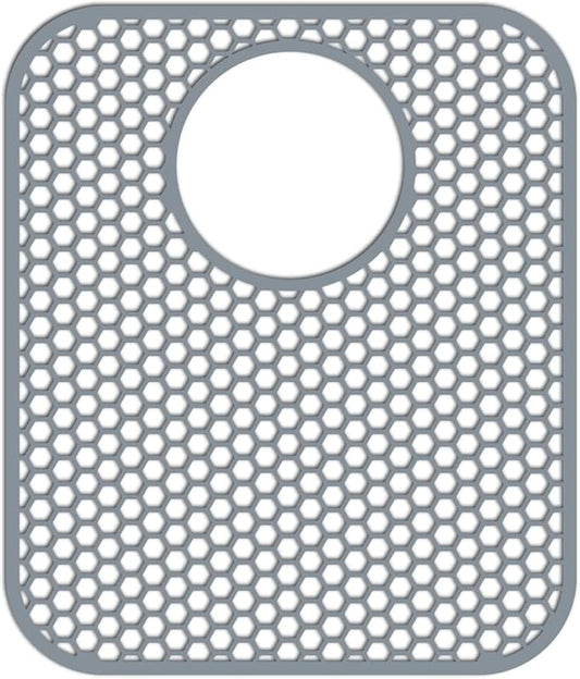 Silicone Kitchen Sink Protector Mat with Rear Drain - 13.58''x 11.6'' Kitchen Sink Accessory, Folding Non-Slip Heat Resistant Mat Grid for Bottom of Stainless Steel Porcelain (Rear Hole)