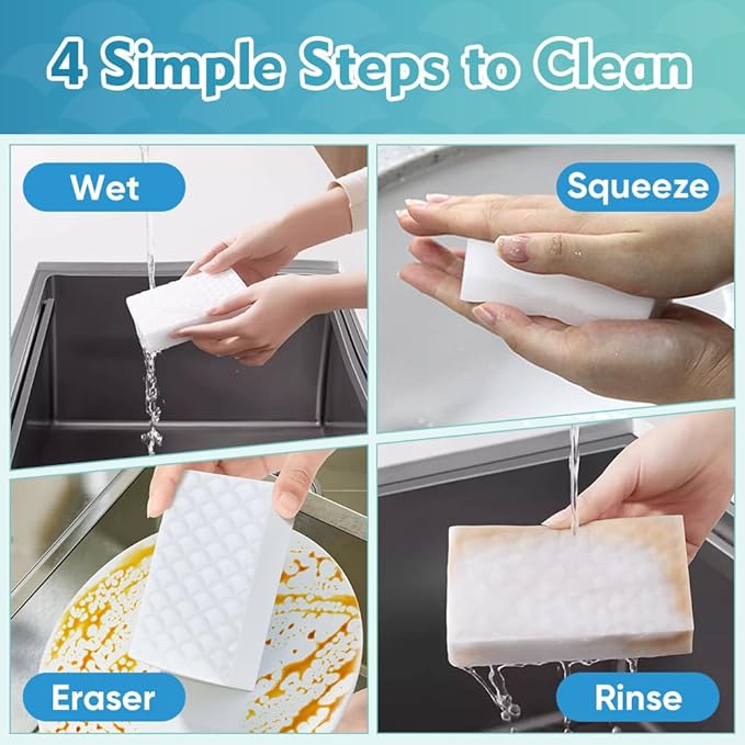 GLIMGLINT 96PK Magic Sponge Erasers, 2X Density Melamine Sponge Foam Pads, Household Cleaning Supplies Cleaner for Kitchen, Bathroom, Bathtub, Sink, Wall Cleaner, Furniture