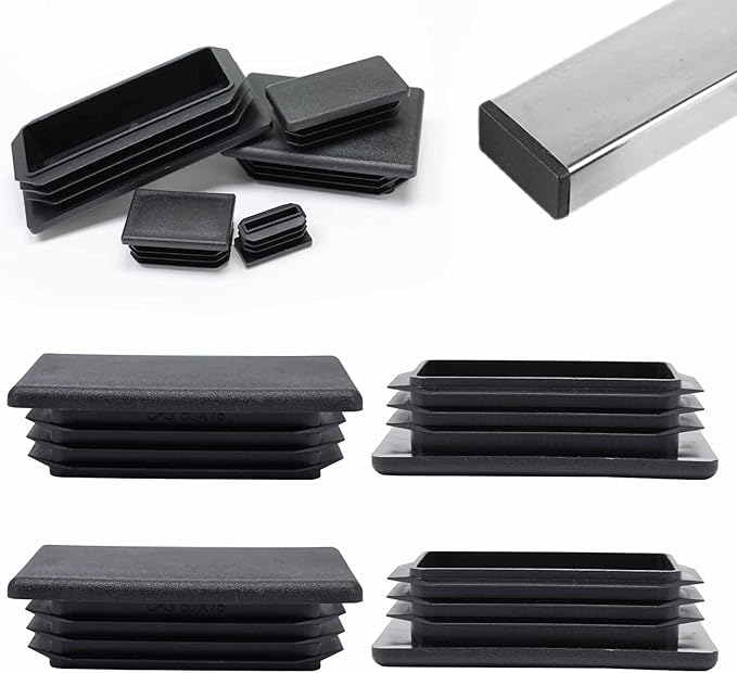 EASYEAH 2" x 2-15/16"Plastic Hole Plugs Black -Rectangle Chair Leg Caps & Pipe Plugs, Tubing End Caps for Metal and Wood Legs, Outdoor Furniture Feet Table Patio Glide Floor Plastic Plugs, 4 PCS