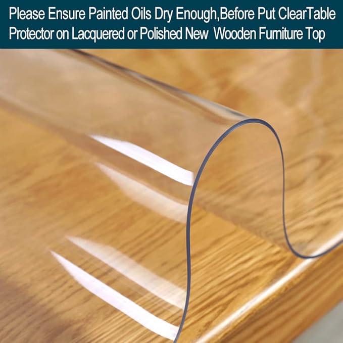 24x86 inch Clear Vinyl Table Protector Plastic Tablecloth Furniture Dining Room Thick Protective Desk Cover Mat PVC Tabletop Protection Pad Easy Clean Polyester Wipeable Cloth Rectangle 1.5mm Thick