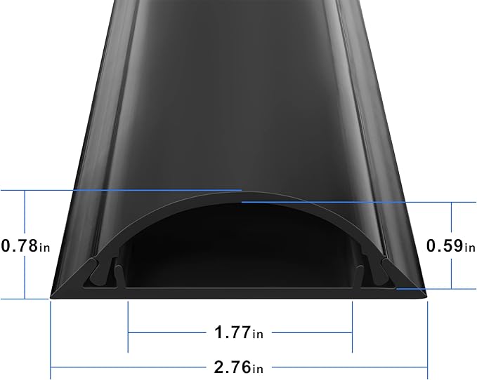 Cord Cover Floor 68in (4 x L17in), Large Capacity Floor Cable Cover, Hard PVC Cord Hider, Wire Cable Management Raceway, Black, Cord Cavity - 1.8"(W) x 0.6"(H)