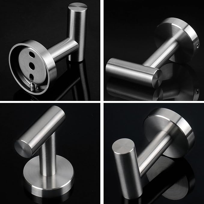 NearMoon Bath Towel Hooks - SUS 304 Stainless Steel Robe Hook Holder, Heavy Duty Coat Hook for Bathroom Livingroom Hotel Kitchen Garage, Wall Mounted (Brushed Nickel, 3 Pack)