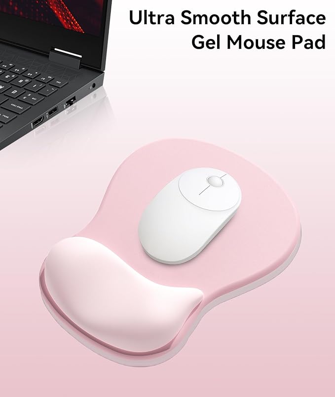 eulps Mouse Pad with Gel Wrist Rest, Ergonomic Comfortable Computer Wrist Support for Laptop, Pain Relief Mousepad with Non-Slip PU Base for Office & Home (Pink)