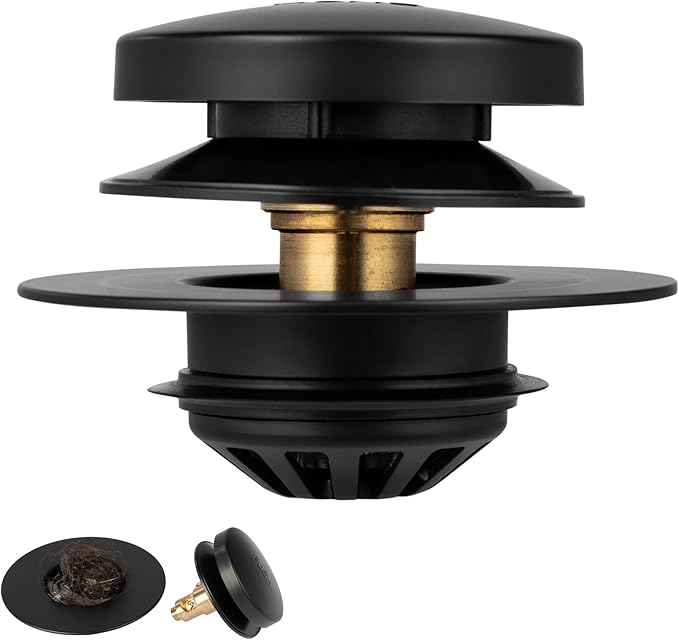 Artiwell Tub Drain, 2 in 1 Pop-up Bathtub Plug with Hair Catcher, Easy Installation Bath Drain Stopper with Strainer, MATT Black