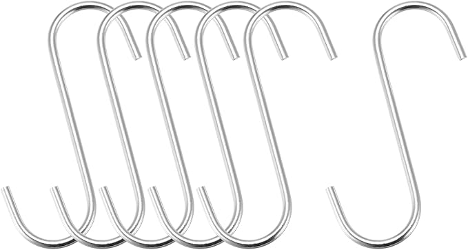uxcell S Hanging Hooks, 4inch/110mm Extra Long Steel Hanger, Indoor Outdoor Uses for Garden, Bathroom, Closet, Workshop, Kitchen, Silver Tone, 6Pcs