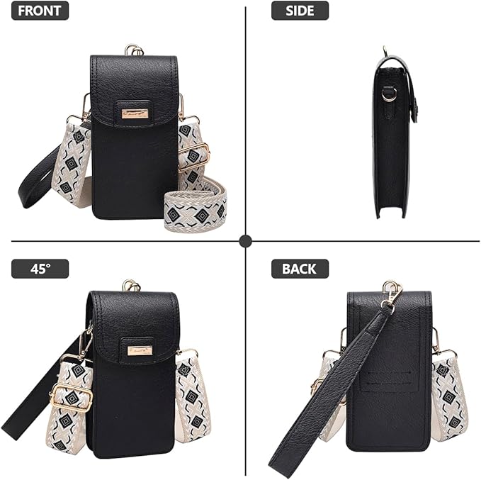 AnsTOP Small Leather Crossbody Bag for Women,Phone Purse with Detachable & Adjustable Strap,Compact and Stylish Black