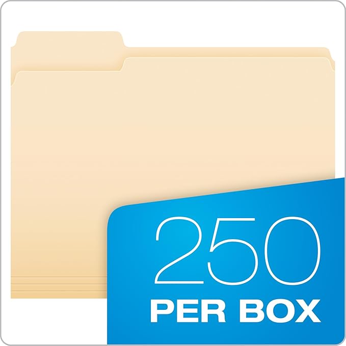Pendaflex File Folders, 250 Bulk Pack, Durable Manila Folders, Letter Size (8.5" x 11"), 3 Tabs for Easy Labeling, Everyday Filing Essential for Offices, Classrooms & Home Document Organization