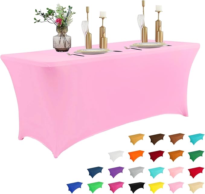 IVAPUPU 6FT Table Cloth for Rectangular Fitted Events Stretch Pink Table Covers Washable Cover Spandex Tablecloth Protector for Party, Wedding, Cocktail, Banquet, Festival