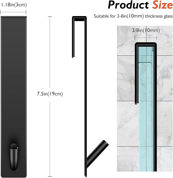 Kontoyo Shower Door Hooks(7.5 Inch),Extended Over Door Hooks for Bathroom Frameless Glass Shower Door,Stainless Steel Towel Hooks,Heavy Duty Rack Hooks for Robe,Towel-3 Pack-Black