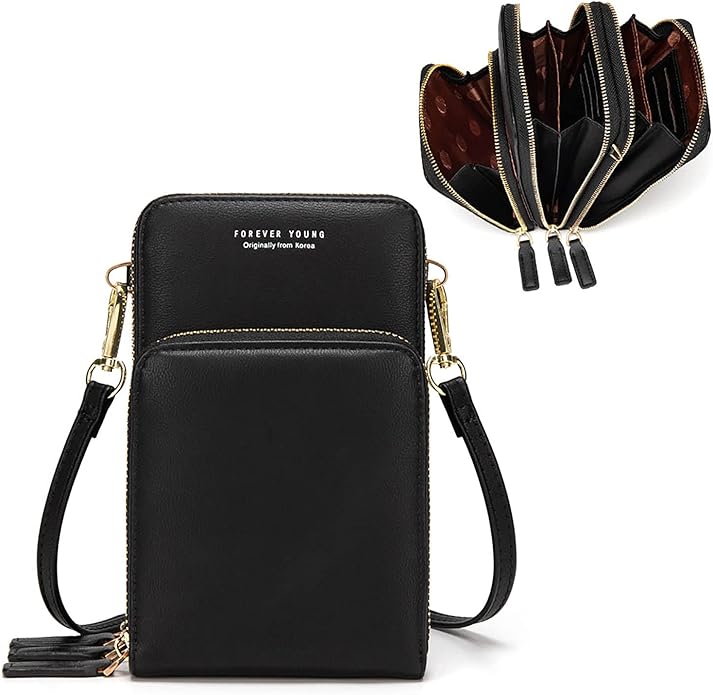 myfriday Small Leather Crossbody Bag for Women with Guitar Strap Mini Crossover Bags & Shoulder Purses with 2 Card Slots