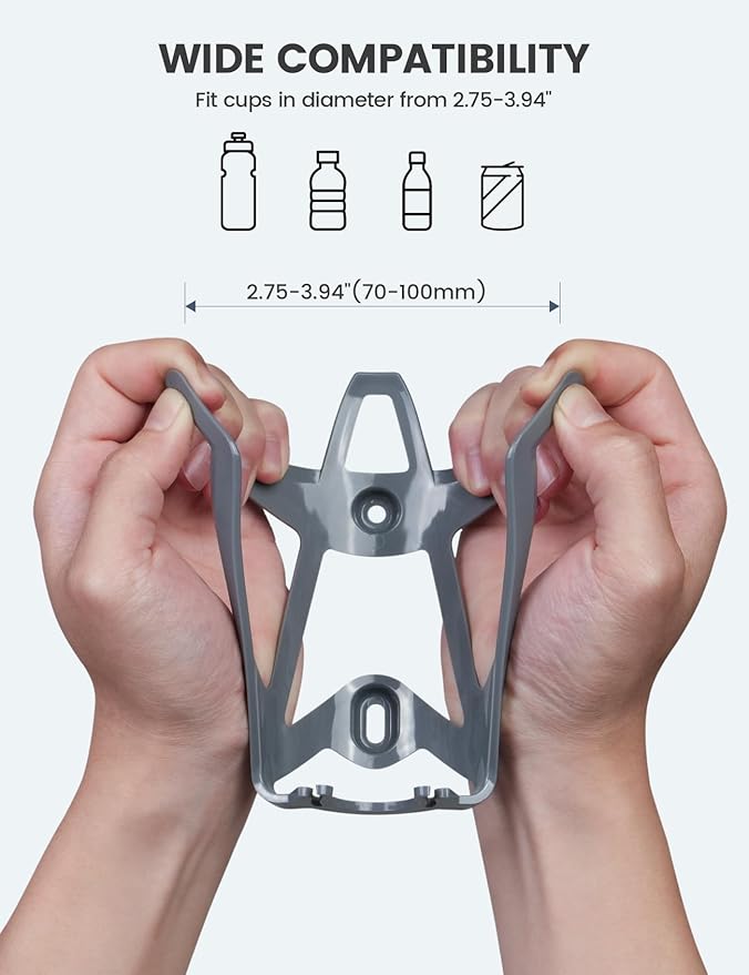 Lamicall Bike Water Bottle Holder - 1.2 oz Ultralight & Sturdy Bike Cup Holder, Bicycle Drink Cage, Cycling Bike Water Bottle Cage with Screw Tool, for 2.75-3.94" Diameter Bottles, Gray