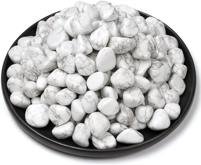 Polished Howlite Crystal Stone Set - 0.5" 10 oz, Handpicked Tumbled Gemstones Rocks, Pebbles for Reiki, Chakra, Healing, Home Decor