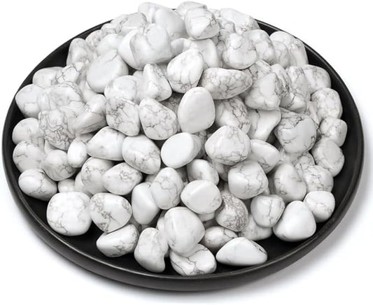 Polished Howlite Crystal Stone Set - 0.5" 10 oz, Handpicked Tumbled Gemstones Rocks, Pebbles for Reiki, Chakra, Healing, Home Decor