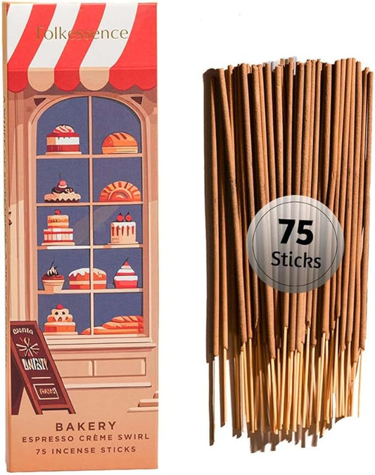 Folkulture Bakery Incense Sticks for Home | Pack of 75 (8") Organic Fall Insence-Stick for Meditation with 45 Mins Burn Time | Organic Insence, Aromatherapy Fall Scents | Non Toxic Coffee Inscent