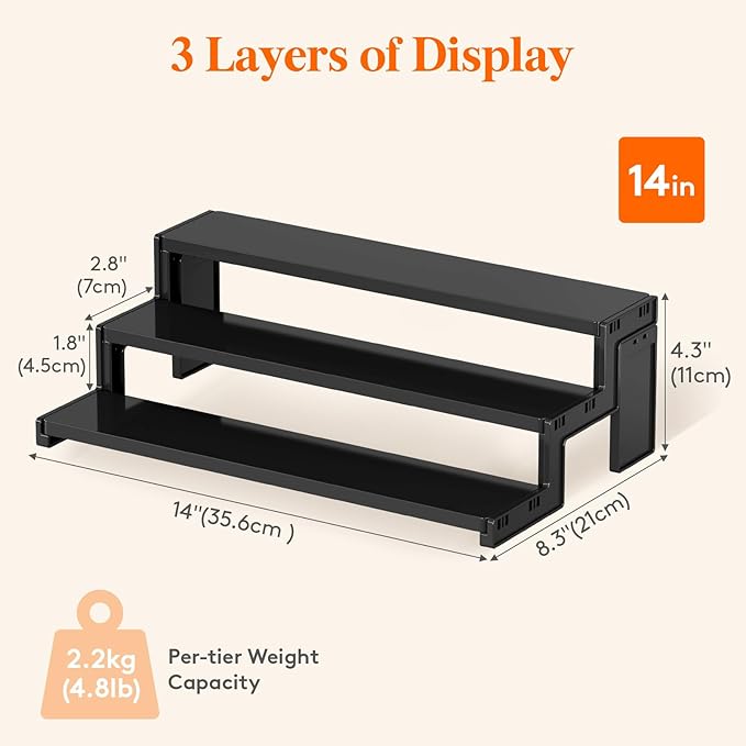 Lifewit 14 Inch Cupcake Stand, 3 Tier Plastic Perfume Cologne Organizer,Display Riser Shelf for Makeup, Cosmetic Vanity Storage, Figurine Holder, Bathroom, Bedroom, Room Decor, Black, 2 Pcs