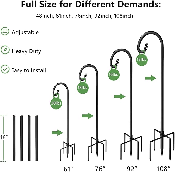 Pvifvi Shepherds Hooks for Outdoor Heavy Duty, 76 Inch Adjustable Bird Feeder Pole with 5 Prong Base, Hummingbird Feeder Stand and Plant Hanger for Garden, Lanterns & Wind Chimes