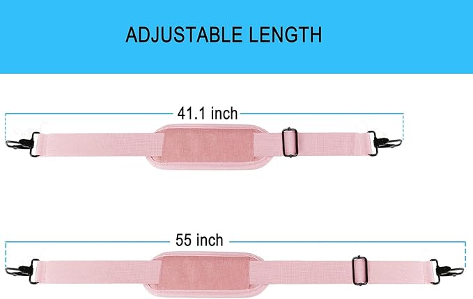 Shoulder Strap, Durable 55" Universal Replacement Laptop Shoulder Strap, Adjustable Comfortable Belt with Metal Hooks for Briefcase, Computer Messenger Bag, Laptop Case Luggage/Duffel/Camera, (Pink)