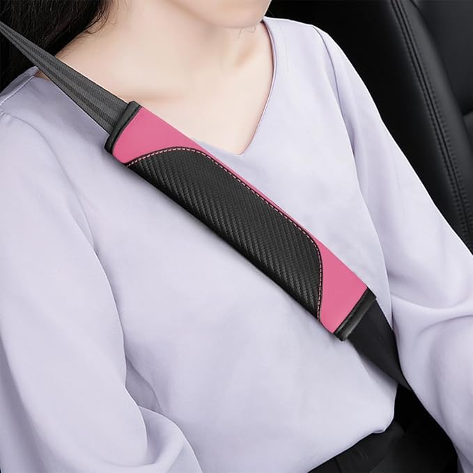 2PCS Car Seat Belt Cover, Carbon Fiber Seatbelt Shoulder Protection, Soft Car Seat Belt Strap Cushion Protect Your Neck and Shoulder, Car Accessories Seat Belt Pad for Car Truck (Pink)