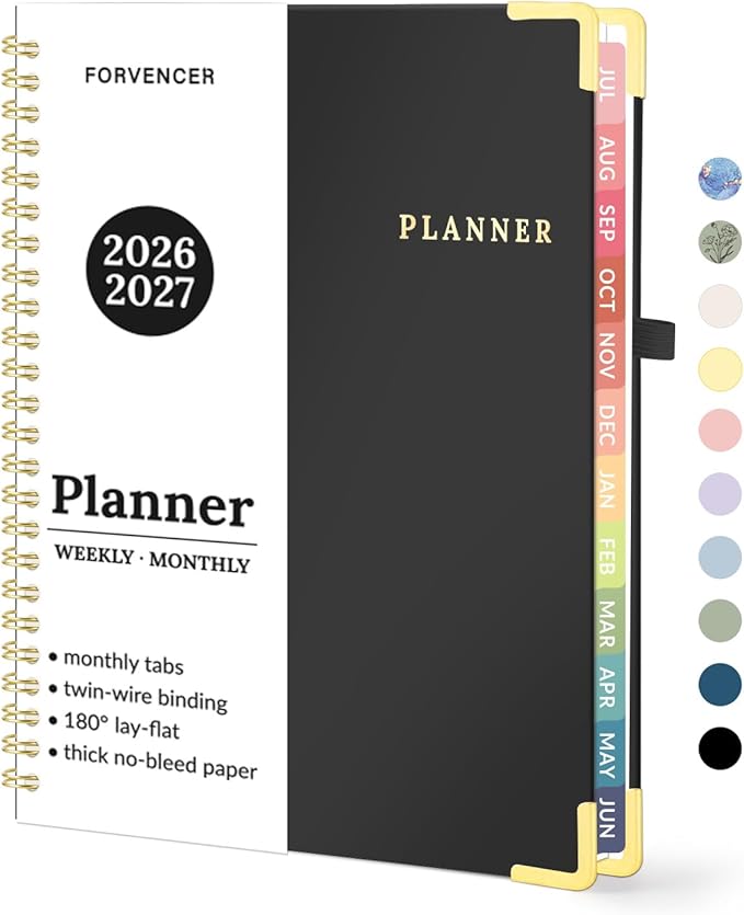 Forvencer Academic Planner 2026-2027, July 2026-June 2027 Weekly & Monthly Hardcover Calendar Planner, 6" X 8", Daily Agenda Book, School Office Notebook College Teacher Student Organizer A5, Black