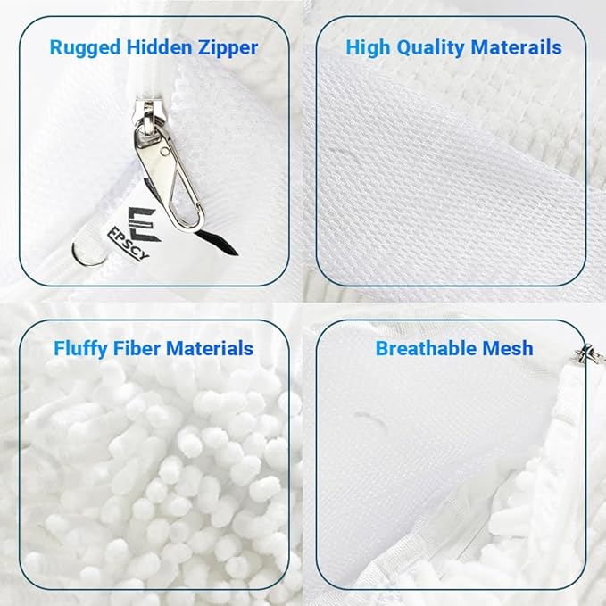 EPSCY Shoe Washing Machine Bags - Reusable Sneaker Laundry Shoe Bag with 360° Deep Clean Mesh - Self Locking Zipper, Noise Reduction Washing Bag Fits All Shoes Sizes and Types - White, Pack of 2