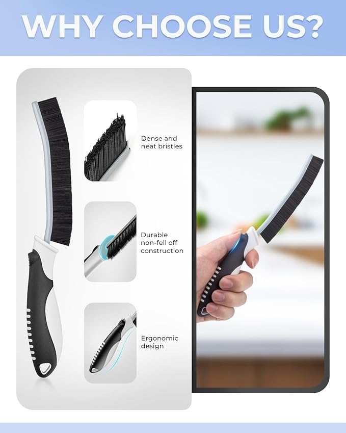 Cleangor Crevice Cleaning Brushes, Scrub Brush for Hard to Reach Small Space, Home Essentials, Cleaning Supplies, Cleaning Tools for Household Use, Bathroom, Shower, Kitchen, Toilet, Window (3, Black)