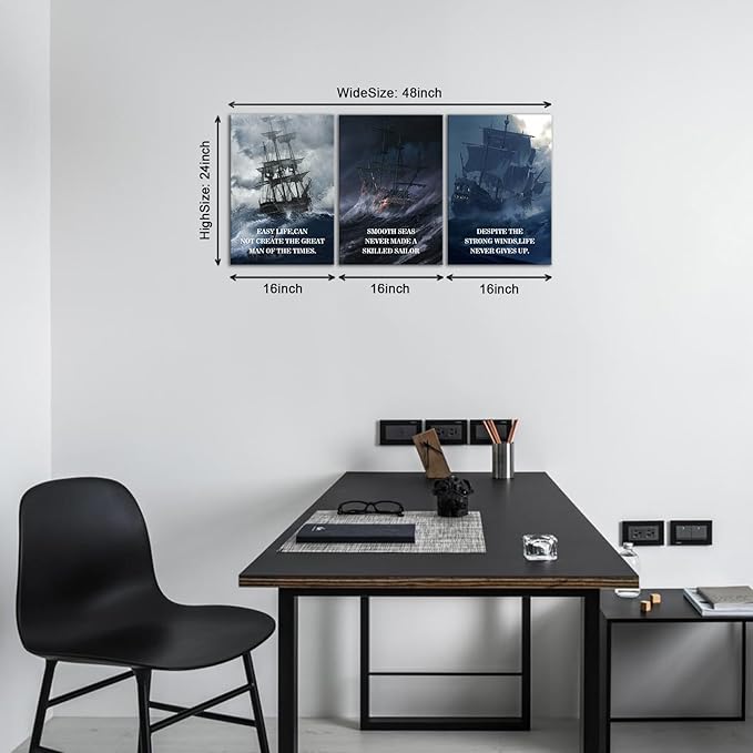 KAWAHONE Motivational Quotes Wall Art, Smooth Seas Never Made a Skilled Sailor Inspirational Wall Art Office Decor, Positive Quotes Wall Art for Living Room Bedroom, Office, Home, Gym