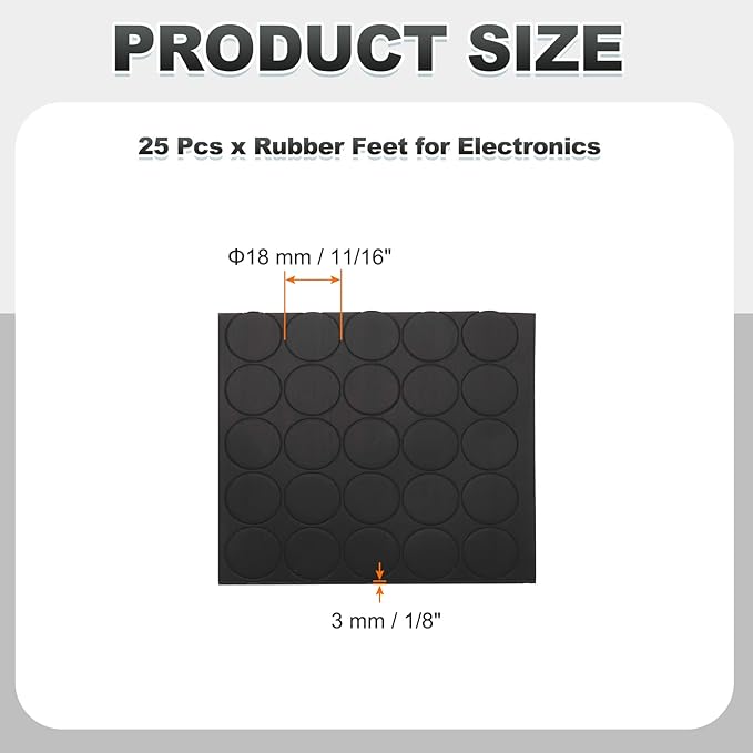 PATIKIL Non Slip Furniture Pads 11/16" (18mm x 3mm), 25 Pcs Adhesive Backed Round Rubber Feet Anti-Scratch Rubber Furniture Grippers for Hardwood Floor Electronics Bed Drawers DIY