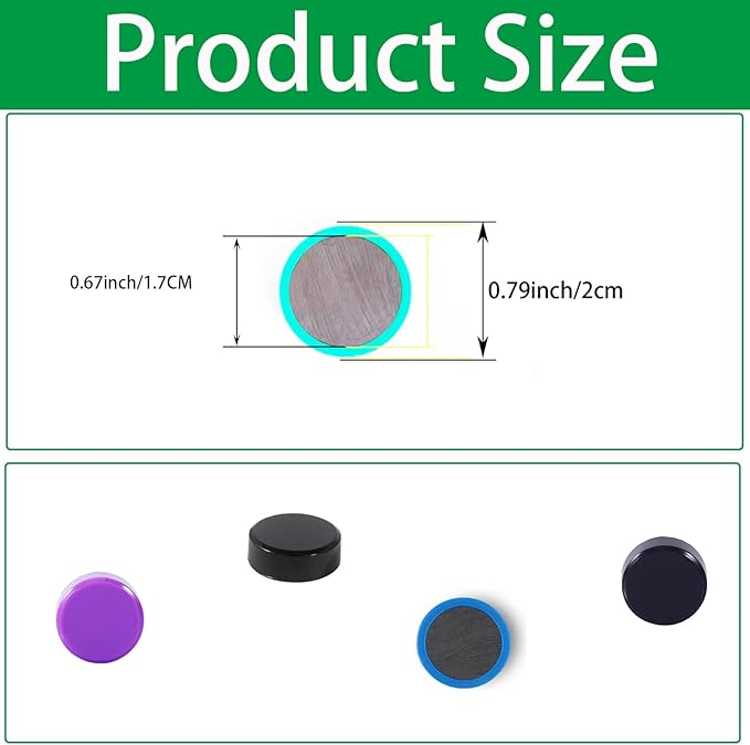 Fridge Magnet - 20 Pack 10 Colors Refrigerator Magnets, Mini Strong Magnets for Whiteboard, Locker & Map- Colorful Round Cute Small Magnets for Kitchen, Office, Classroom, School (Assorted)