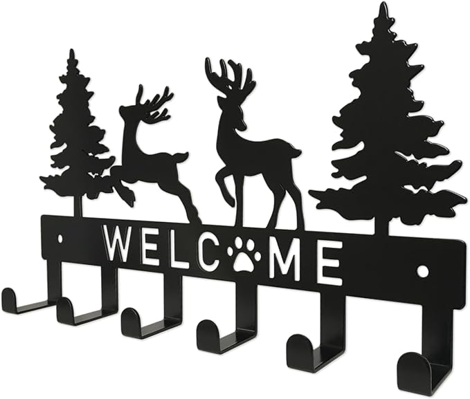 Key Holder for Wall, Black Metal Deer Tree Style Decoration Key Hook Wall Mount Key Rack Hanger Storage Organizer with 6 Hooks for Home Doors Entryway Kitchen Garage Decor