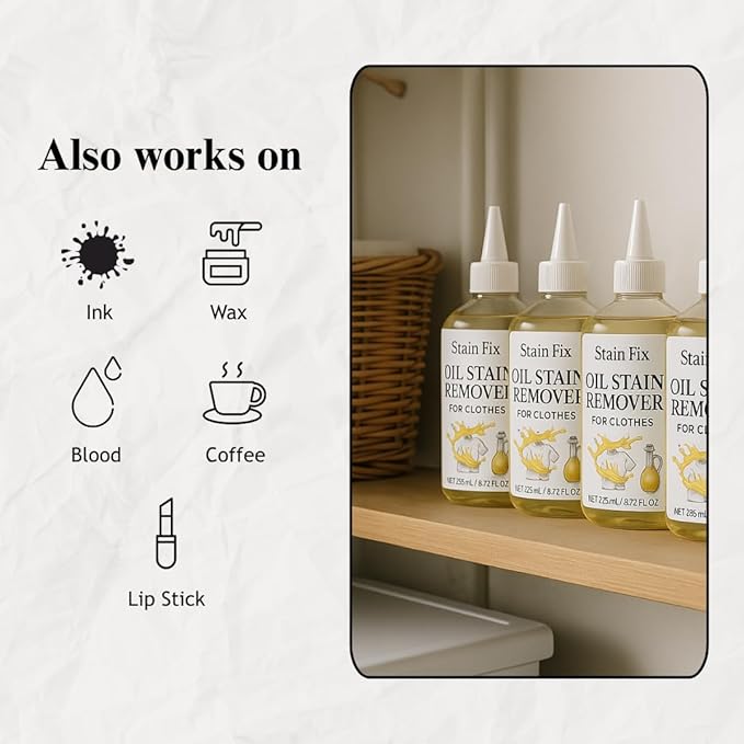 Oil Stain Remover for Clothes (8.72oz) - Fabric Stain Remover For Cooking, Engine, Dried Oil And Grease Stains - Safe for All Fabric Types