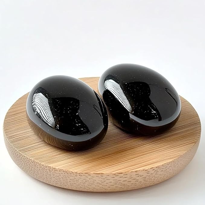 Polished Obsidian Crystal Stones - 2 Pcs of 1.2" Worry Stone for Anxiety, Pocket Palm Stone Super Large Handpicked Natural Tumbled Gemstones for Meditation, Reiki, Chakra Healing, Home Decor