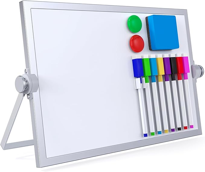 Small Dry Erase White Board, Magnetic Desktop Whiteboard with Stand, Dry Eease Board Mini Easel Double Sided on Table Top with Holder for Kids Drawing, Teacher Instruction