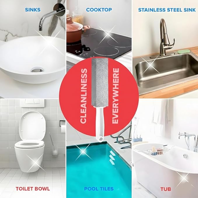 Bexter 6 Pack Pumice Stone Toilet Cleaner with Handle – Bulk Value Hard Water Ring & Stain Remover for Toilet Bowl, Sink, Pool, and Bathroom – Heavy Duty, Non-Scratch Cleaning Tool