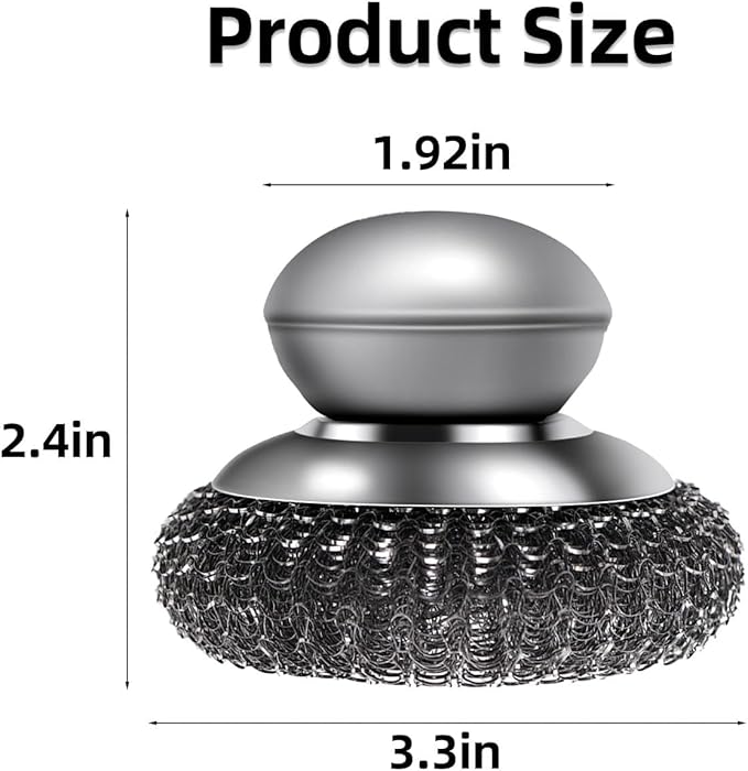 Stainless Steel Scrubber, 2 Scrubber with Handled + 4 Pads Heavy Duty Metal Wire Cleaner for Kitchen Pots, Pans, Ovens & Bathroom Stains, Rust & Grease Remover