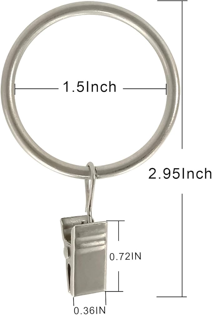 40 Pack Metal Curtain Rings with Clips, Curtain Clip Rings Hooks for Hanging Drapery Drapes Bows, Curtain Rod Rings 1.5 inch Interior Diameter, Matte Silver