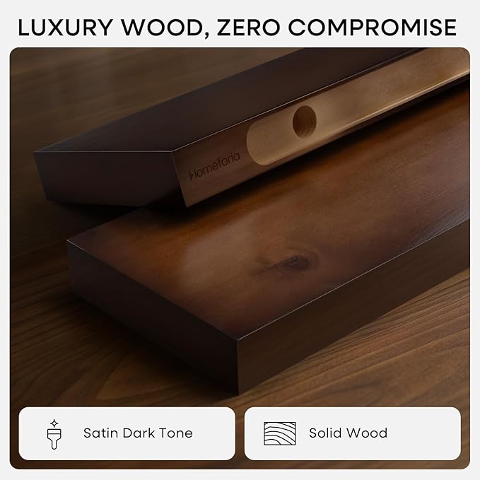 Homeforia Walnut 36 inch Floating Shelf, High End Solid Real Wood 36inch Large Shelves for Bathroom Wall, Dark Brown 36 inches Long Floating Shelves, Heavy Duty Bracket, 36 X 6.5 X 1.75 inch, Set of 4