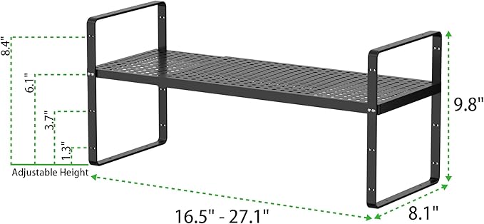 SOFRON Expandable Cabinet Organizer Shelf, Stackable Shelf Riser for Small Kitchen Pantry Desk Cupboard Tabletop Countertop Home Office, Heavy Duty, Black Small 1 Pack