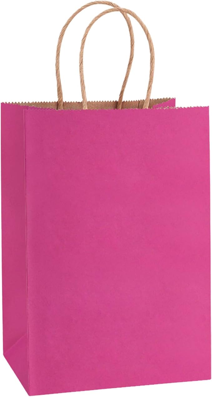 BagDream Kraft Paper Bags 100Pcs 5.25x3x8 Inches Small Paper Gift Bags with Handles Bulk, for Shopping, Retail, Business, Party Favor, Pink Gift Sacks