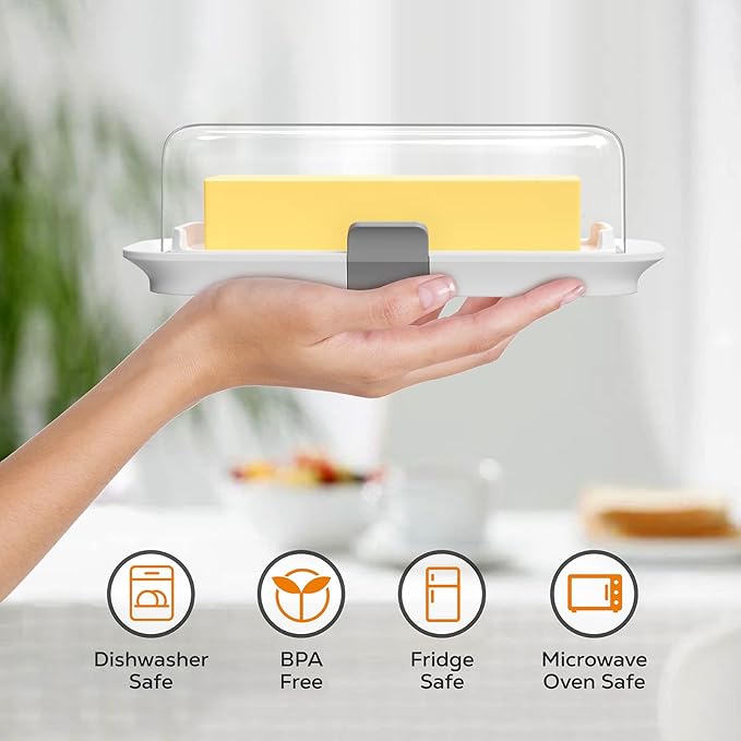 Pisol Butter Dish with Lid for Countertop and Refrigerator Door Shelf, Airtight Butter Keeper Container, Butter Holder for East/West Coast Butter, BPA-free, Microwave/Dishwasher Safe